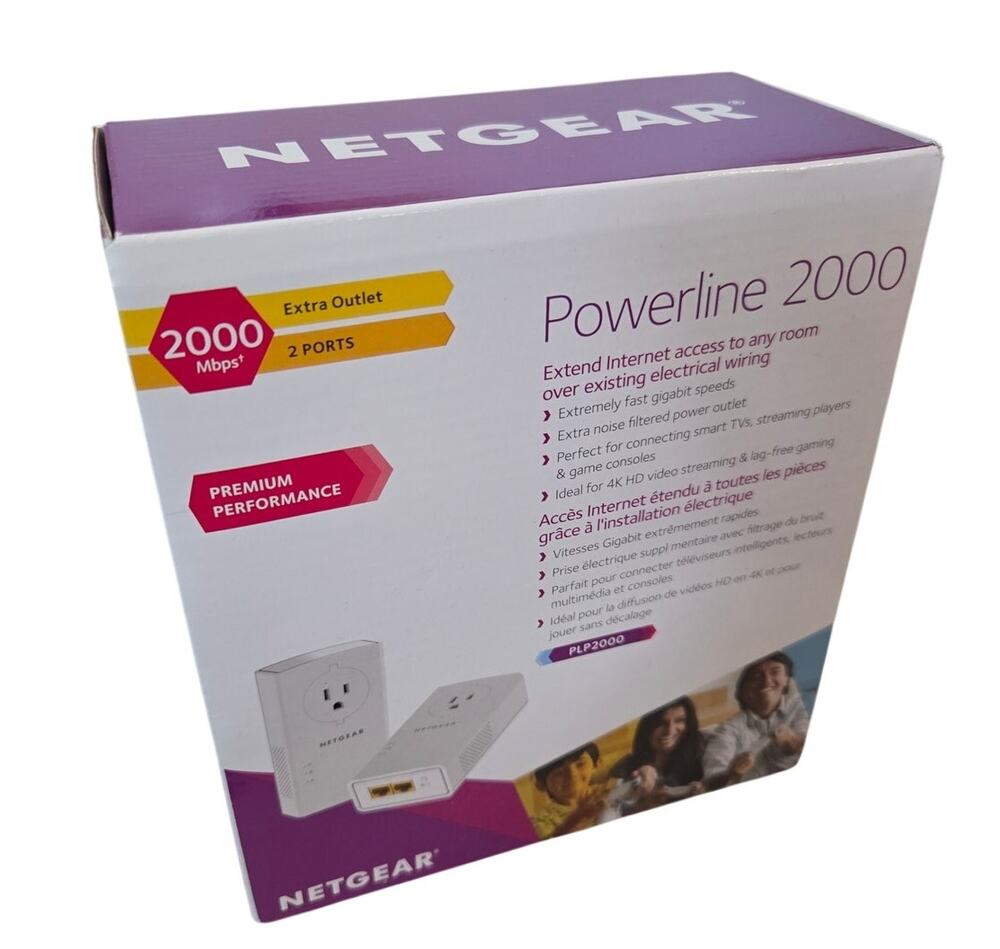 NEW NETGEAR Powerline 2000 PLP2000 PLP2000-100PAS 2-Adapter 2-Port Gigabit Kit
